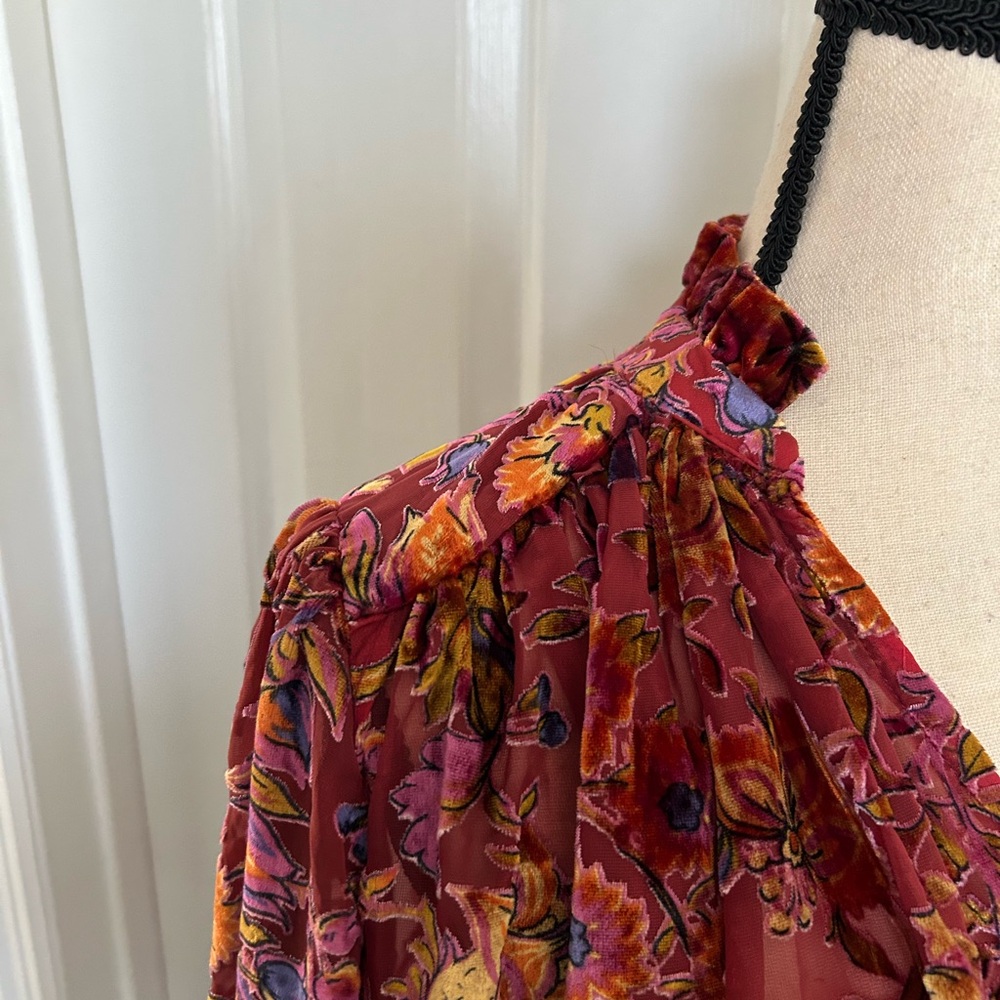 NWT Anthropologie The Estela Burnout Sheer Floral Printed Blouse in Maroon - Picture 6 of 14